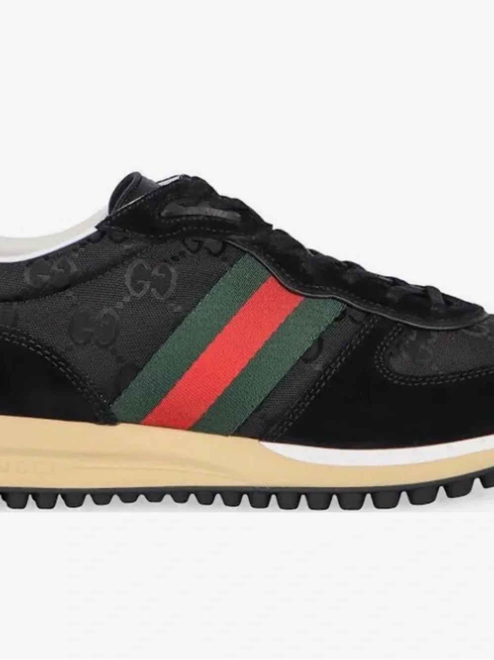 Gucci Black Runner Sneaker with Green and Red Web (size 7, men’s in USA)